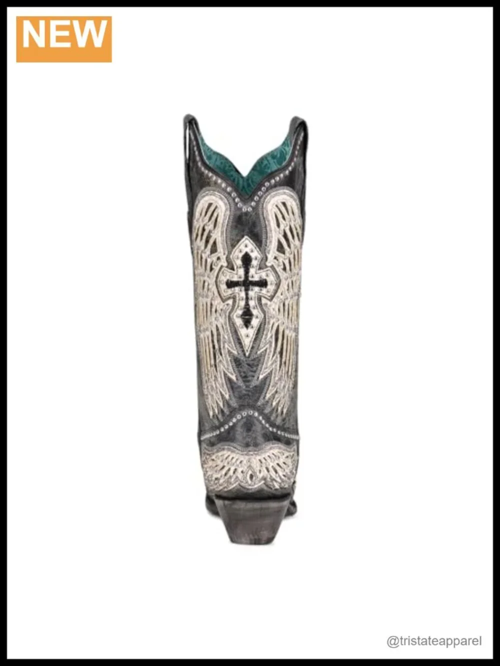 Handcrafted Snip Toe Mid-Calf Cowboy Boots with Cross and Wings Overlay Studs